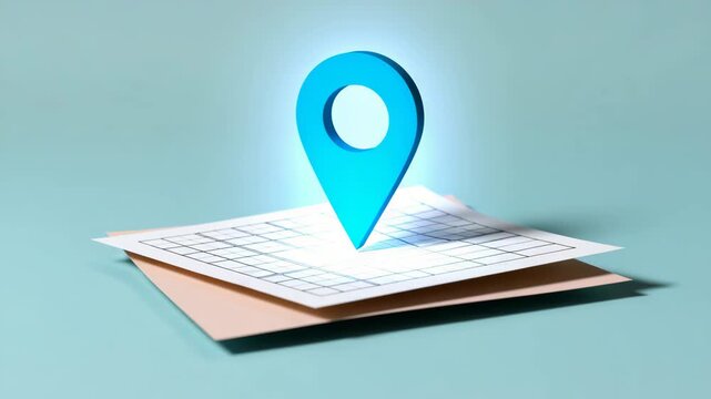 3D Blue Location Pin Marker Hovering Over Map Grid for Navigation and GPS Tracking