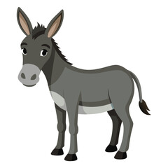 Obraz premium Cartoon grey donkey with white muzzle and belly standing on transparent background