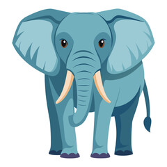 Fototapeta premium Cartoon blue elephant with big ears and tusks on transparent background