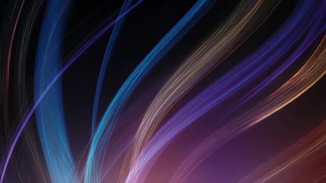 Abstract image of layered waves of blue, purple, and gold on black