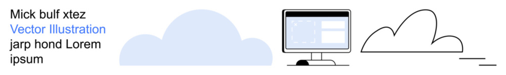 Technology, cloud storage, data management, remote access, internet services, digital communication. A cloud icon with a computer monitor and connected visual elements. Technology and cloud storage