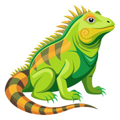 Obraz premium Vibrant green and orange iguana with spiky back and striped tail on transparent background