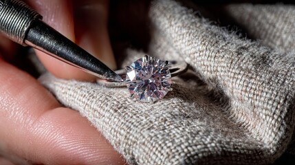 Jeweller carefully cleaning diamond ring with soft fabric cloth
