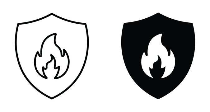 fireproof icon. fire resistance icon. fire with shield icon. heat resistance symbol. overheat protection. icon for mobile app, ui, ux, website and poster. vector illustration and transparent backgroun