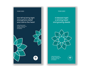 Vertical Banner Isra Mi'raj Night Journey of Prophet Muhammad Cartoon Hand Drawn Illustration