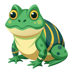 Fototapeta premium Colorful cartoon frog with big eyes and green stripes on transparent background