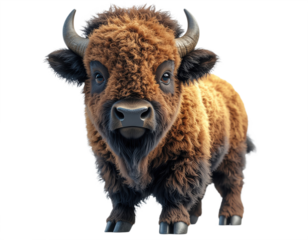 Cute Bison Portrait Character Isolated on White Background Representing Wild Nature Strength Friendly Personality and Adorable Animal Design
