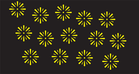 seamless pattern with yellow flowers, Yellow Firework Burst Pattern on Black Background &ndash; Celebration Abstract Illustration