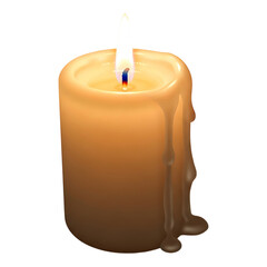 Single burning candle isolated on white background creating calm mood warmth and peaceful atmosphere