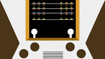 Retro game console with colorful blocks and white knobs on a white and brown background design art on transparent background silhouette