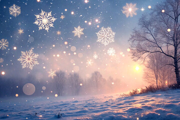 Sparkling snow flurry with glowing light