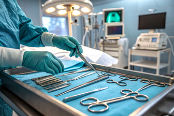 Surgical instruments with doctor hands in operation room