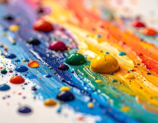 Fototapeta premium Colorful, close-up view of vibrant paint blobs and strokes