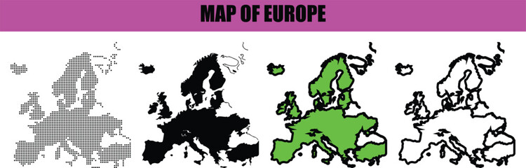 Silhouette line art map of Europe, minimalist dotted style, vector illustration, isolated on white, modern design, perfect for digital artwork, geography projects, and print materials © Ruman