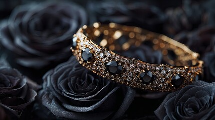 Obraz premium Luxury diamond bracelet with black roses romantic valentine gift