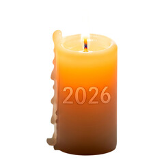Burning candle with 2026 year text isolated on white background symbolizing hope and celebration