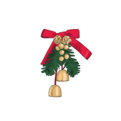 Cute christmas bell clipart and sticker. Handdrawn illustration with transparent background