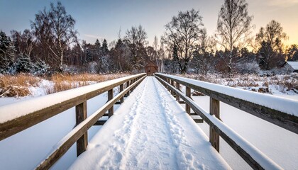 snow covered bridge in winter