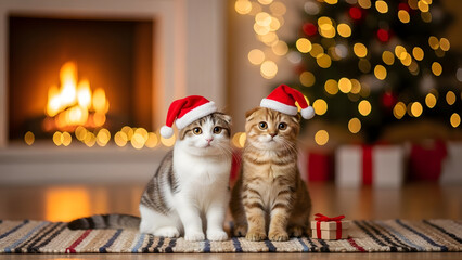 Adorable Christmas Cats Celebrating Holiday Season Indoors