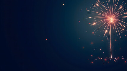 Colorful New Year Fireworks on Dark Night Sky with Minimal Composition and Large Copy Space Background