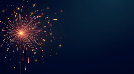 Elegant New Year Fireworks with Soft Light Trails on Dark Blue Night Background