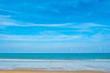 Obraz premium Nature clear sky and summer sea water for summer vacation concept.with sunlight of beautiful clouds blue sky with white altocumulus clouds.with 