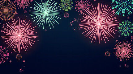 Festive New Year Fireworks Border Design with Colorful Bursts on Dark Background