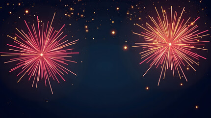 Symmetrical New Year Fireworks with Twin Bursts on Dark Minimal Night Background