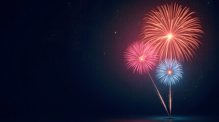 Romantic New Year Fireworks with Soft Glow and Floating Light Particles at Night