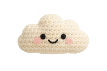 Cute handmade crochet cloud toy with a happy face
