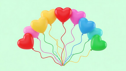 Colorful heart shaped balloons floating together in air  festive decoration