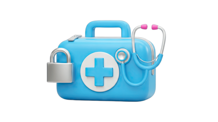 Medical Kit with Stethoscope and Padlock, Healthcare Concept