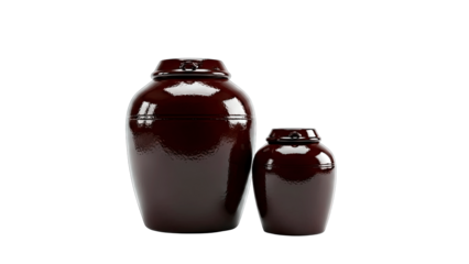 Two Brown Ceramic Jars on White Background