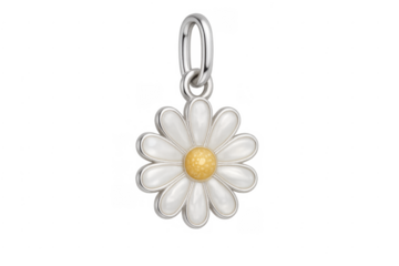 Daisy flower charm pendant with sterling silver and enamel