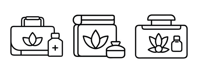 Herbal Medicine Kits and Natural Health Products Icon Set