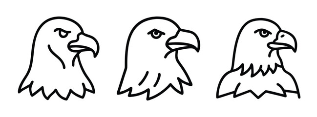 Obraz premium Illustration of Three American Bald Eagles Heads in Black and White Line Art Style Facing Right
