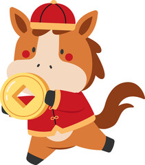 Illustration of Cute Horse Holding Gold Coin for Chinese New Year