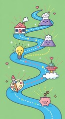 Obraz premium Winding pathway illustrates journey toward goals featuring housing finance and creative expression