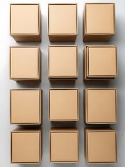 Fototapeta premium Aligned cardboard boxes in square formation, minimal and geometric arrangement