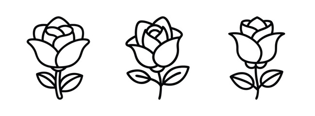 Simple Line Drawing of Three Black Roses on White Background