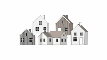 Collection of Charming Scandinavian Style Houses in a Row.