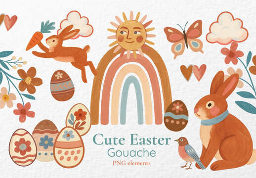 Whimsical Easter Gouache Elements Design Set