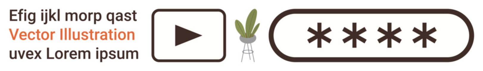 Obraz premium Data security, graphic design, online privacy, user interface components, digital protection, decorative elements. Play button, plant icon and password masking. Data security and graphic design