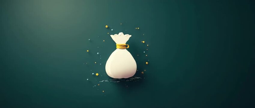 Money bag icon gently sways as camera smoothly pans across a dark green background, highlighting wealth and prosperity in a sleek, minimalist animation style.
