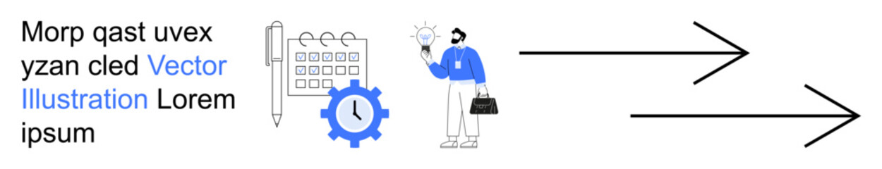 Obraz premium Business management, workflow automation, scheduling, productivity, time management, planning. gear, calendar and person holding a briefcase. Business management and planning