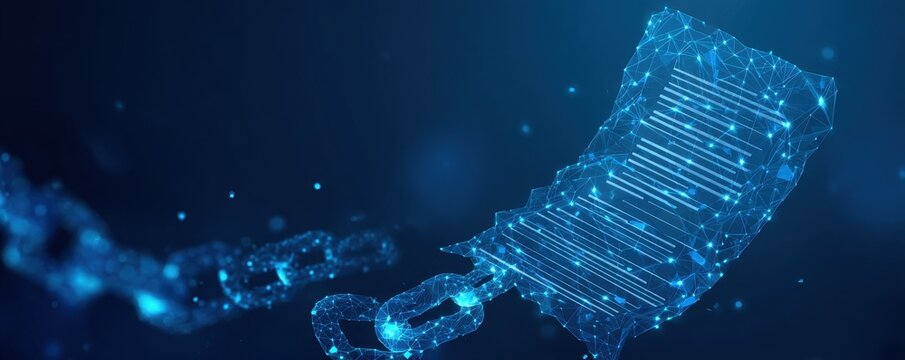 Tech styled scene where datum is validated through a remote chain enabling approval and planning toward a finalized contract solution