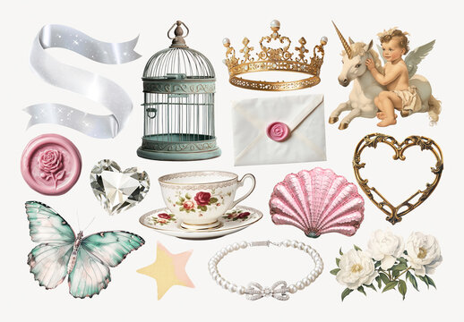 Vintage Elegance With Whimsical Charm Element Design Set