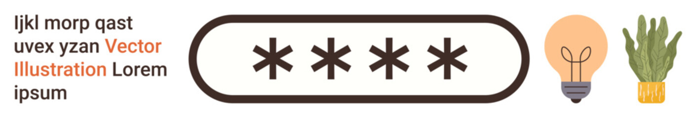 Obraz premium Cybersecurity, password protection, online safety, creative ideas, technology concepts, home decor. A password input field with plants and a light bulb. Cybersecurity and password protection visual