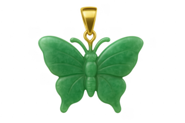 Green jade butterfly pendant with golden bail