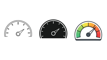 Set of three speedometers or gauges icons showing performance measurement
